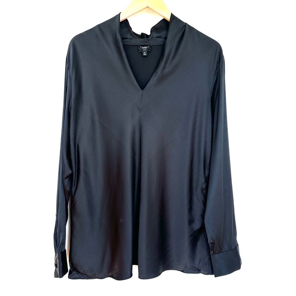 Talbots tunic top, shawl collar & v-neck, long sleeves, loose fit, silk blend